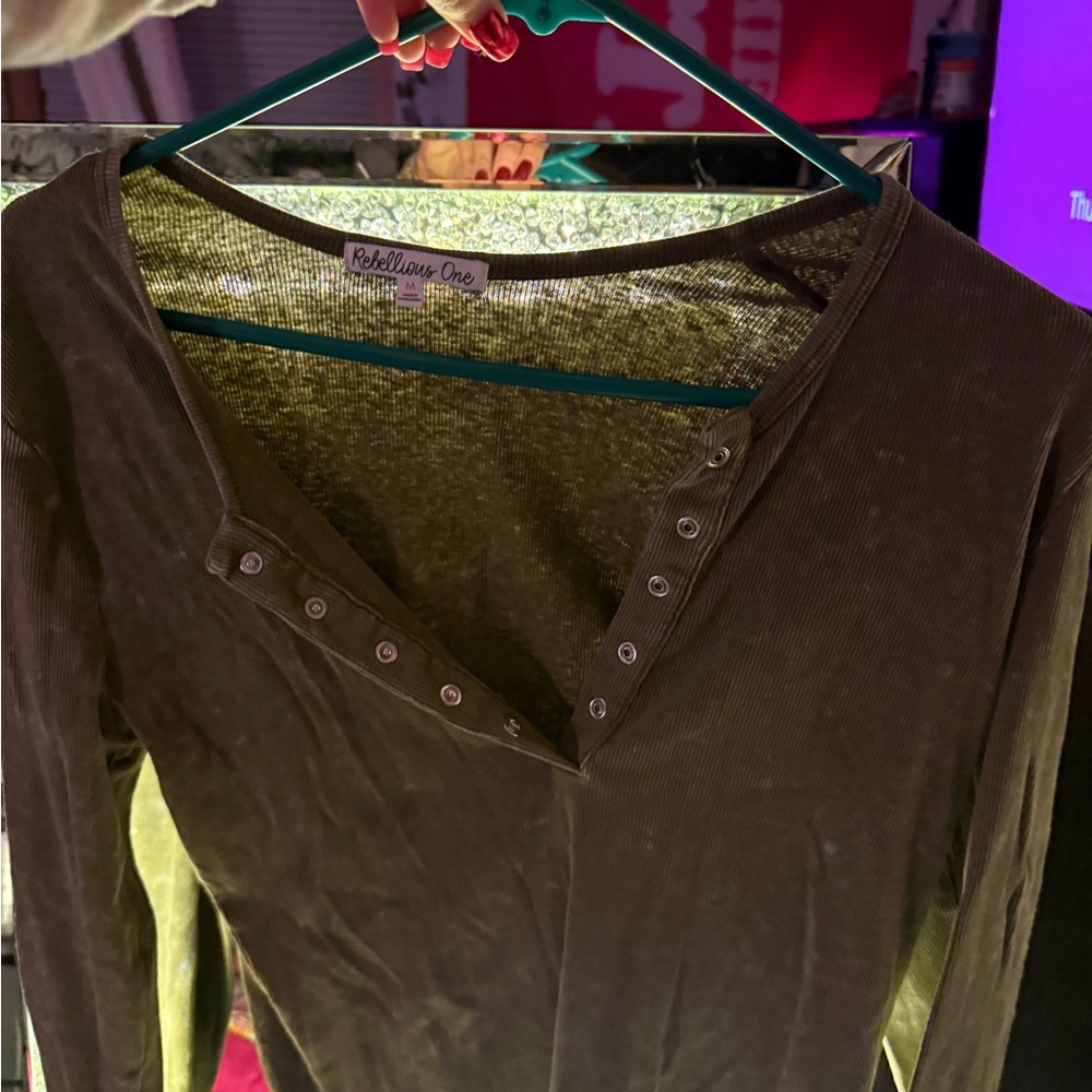 Rebellious One Khaki Buttoned Long Sleeve